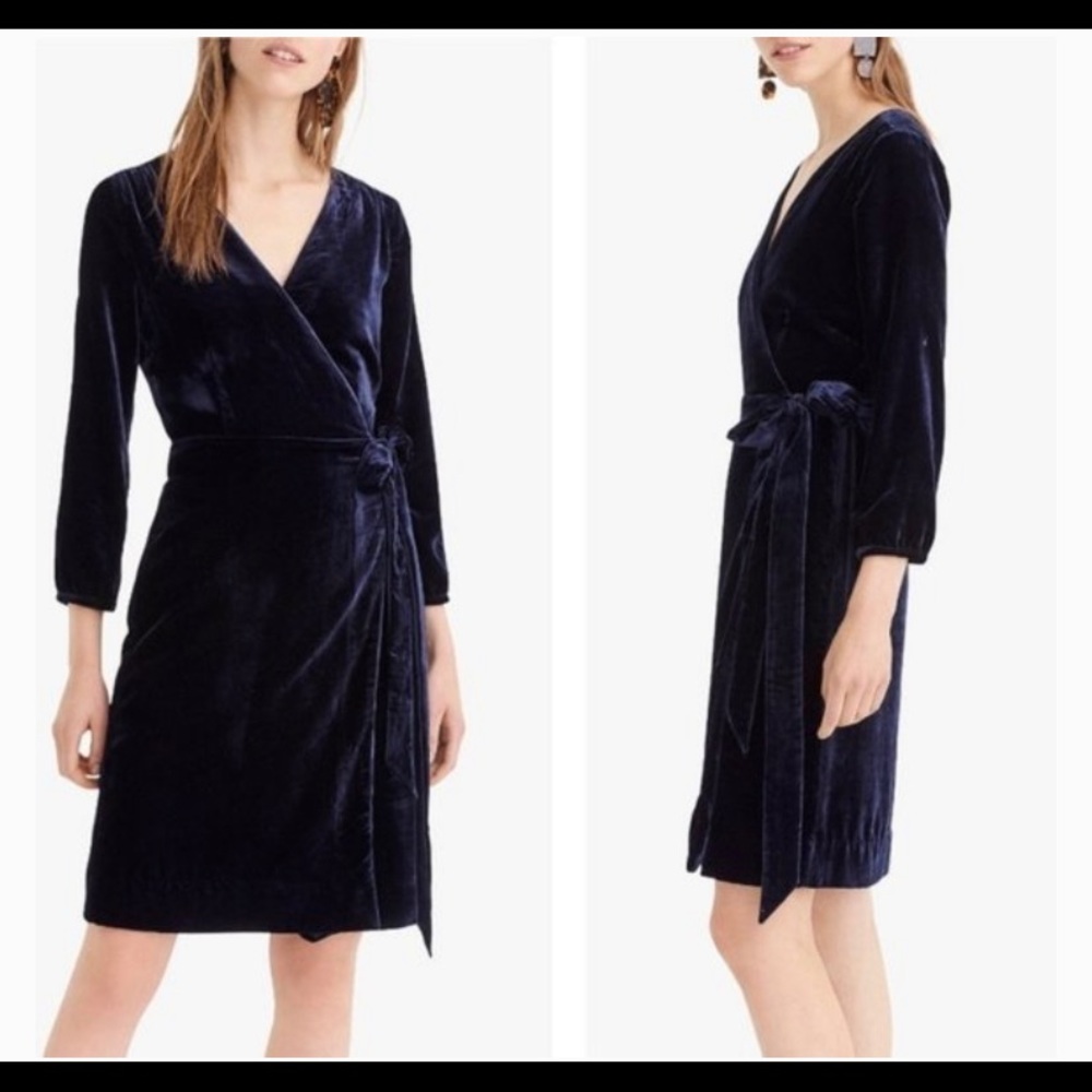 J.crew K0145 Navy Blue Velvet Wrap Dress Size 0